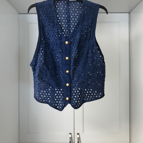 Vintage Danier Leather Suede Long High Waisted Pencil Skirt & Vest Blue M /10 - Picture 5 of 16